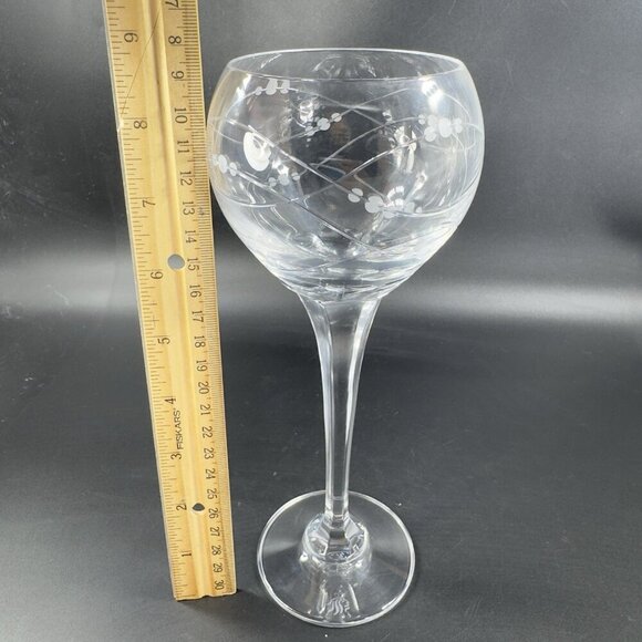 Royal Doulton PRECIOUS Pattern Clear Crystal Goblet Etched Glasses Cups Set2 VTG - Picture 3 of 16